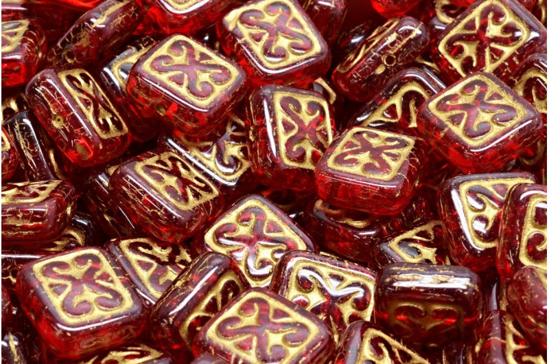 装饰垫珠,红宝石红金色内衬 (90080-54302),玻璃,捷克共和国