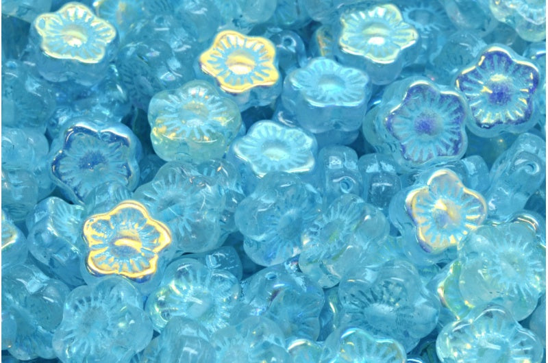 Sunset Flower Beads, Crystal Ab Light Blue Lined (00030-28701-54308), Glass, Czech Republic