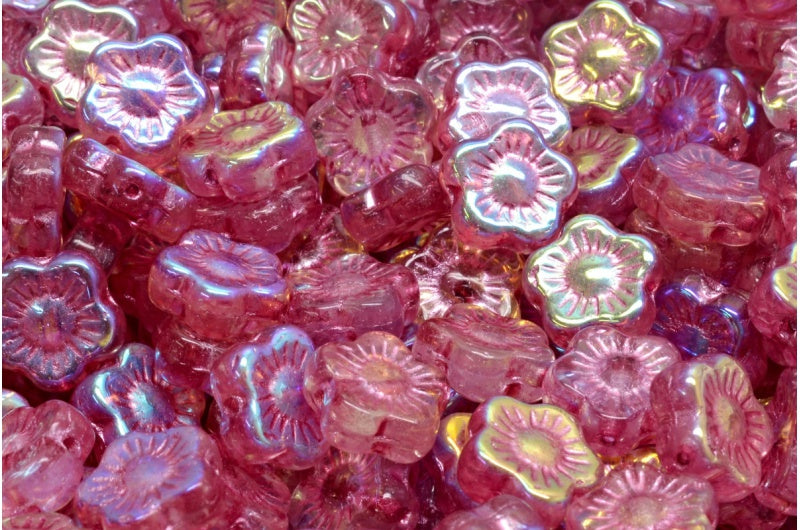 Sunset Flower Beads, Crystal Ab Pink Lined (00030-28701-54321), Glass, Czech Republic
