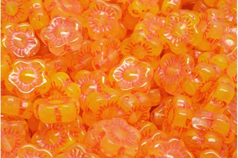 Sunset Flower Beads, Yellow 43808 (R0812-43808), Glass, Czech Republic