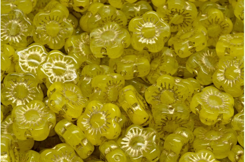 Sunset Flower Beads, Yellow Gold Lined (R0812-54202), Glass, Czech Republic