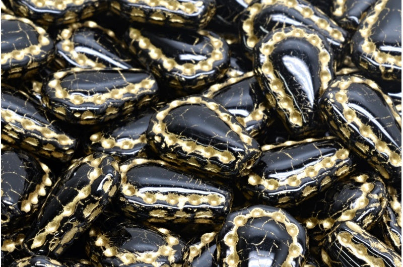 レースティアビーズ、ブラックゴールドライン(23980-54202)、ガラス、チェコ共和国