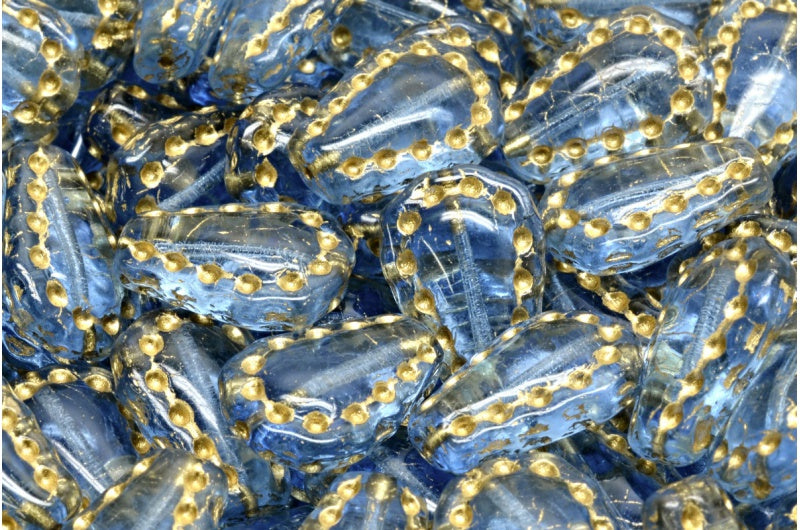Lacy Tear Beads, Transparent Blue Gold Lined (30020-54202), Glass, Czech Republic