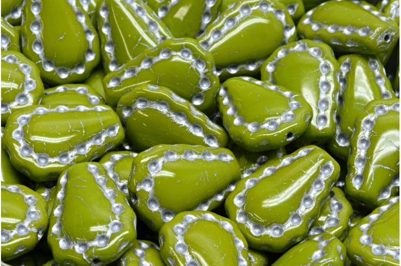 Lacy Tear Beads, Green Silver Lined (53420-54301), Glass, Czech Republic