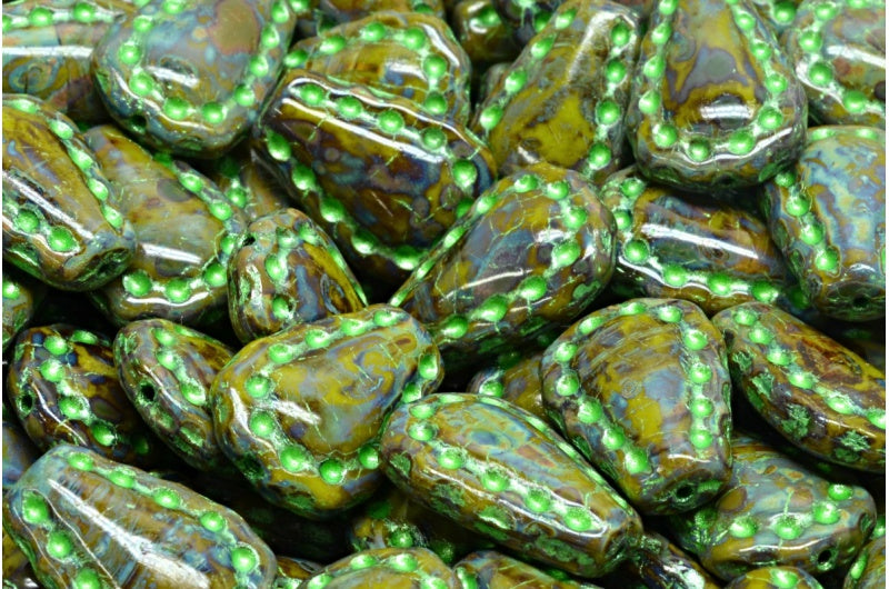 Lacy Tear Beads, Green Travertin 43813 (53420-86800-43813), Glass, Czech Republic
