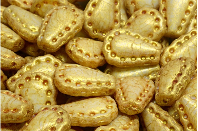 Lacy Tear Beads, White Gold Luster Spotted (02010-65322), Glass, Czech Republic