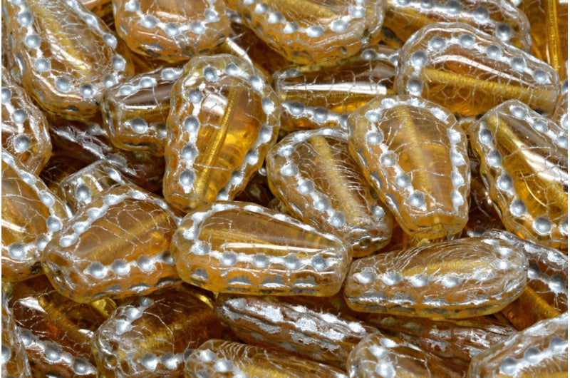 Lacy Tear Beads, Transparent Orange 54201 (10060-54201), Glass, Czech Republic