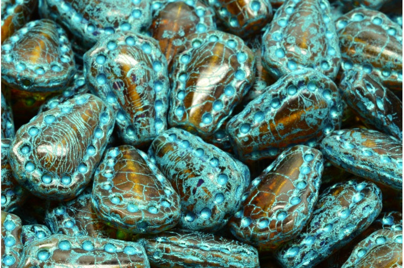 Lacy Tear Beads, Transparent Orange Travertin 43811 (10060-86800-43811), Glass, Czech Republic