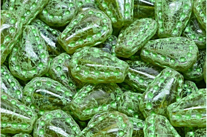 Lacy Tear Beads, Transparent Green Travertin 43813 (50210-86800-43813), Glass, Czech Republic