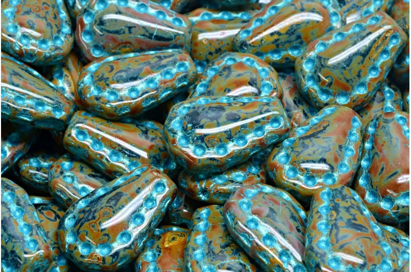Lacy Tear Beads, Transparent Aqua Travertin 43811 (60080-86800-43811), Glass, Czech Republic