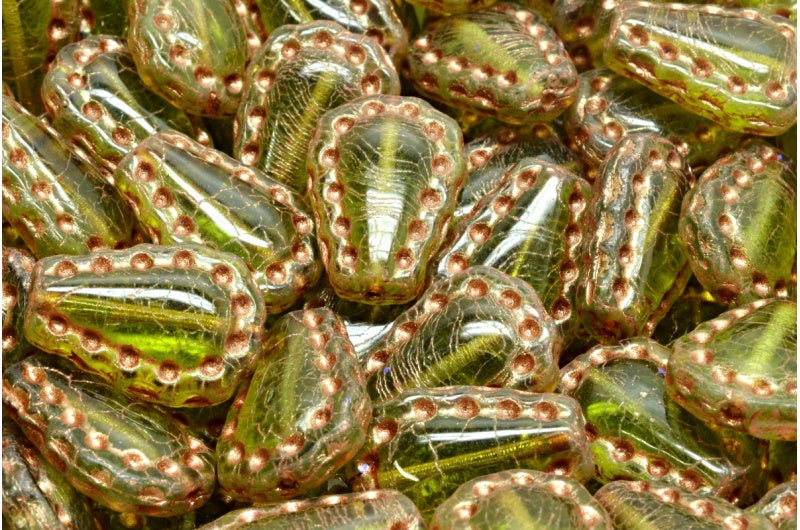 Lacy Tear Beads, Transparent Green 43805 (50210-43805), Glass, Czech Republic