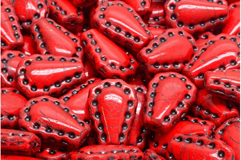 Lacy Tear Beads, Opaque Red 43815 (93200-43815), Glass, Czech Republic