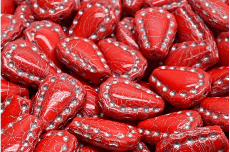 Lacy Tear Beads, Opaque Red 54201 (93200-54201), Glass, Czech Republic