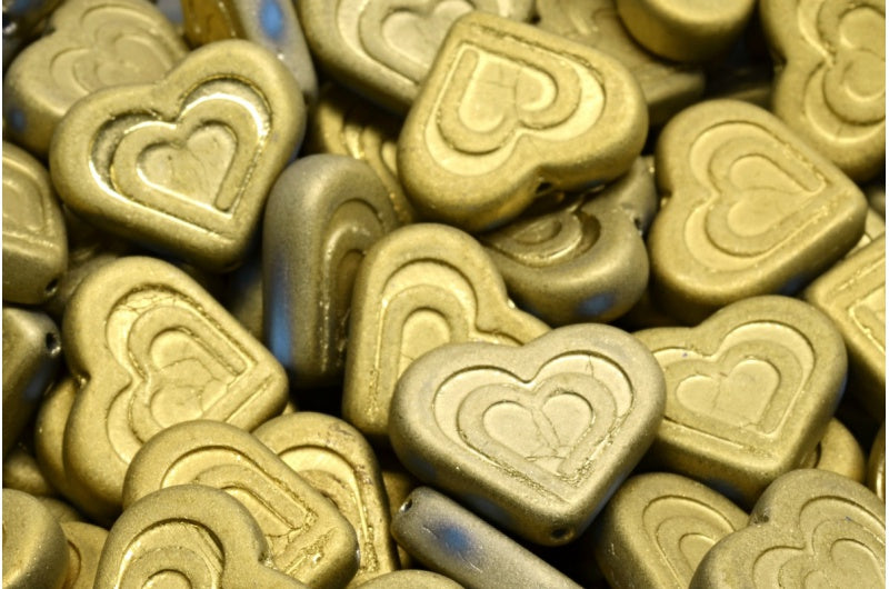 ハート・イン・ハート・ビーズ、ホワイトマットゴールド(02010-84100-26443)、ガラス、チェコ共和国