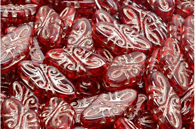 Arabesque Beads, Transparent Red Copper Lined (90090-54324), Glass, Czech Republic