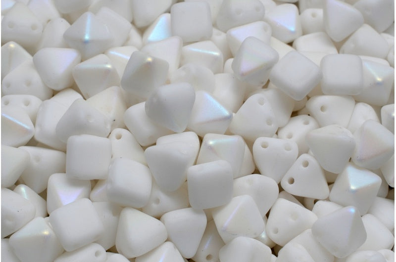 Pyramid Stud Beads, White Matte Ab (02010-84100-28701), Glass, Czech Republic