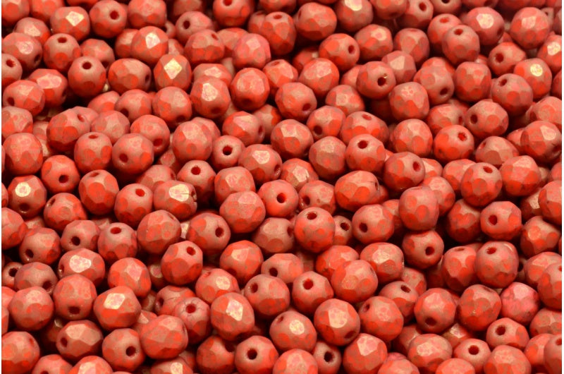 ファセット加工ラウンドビーズ、ディープオレンジマットテラコッタバイオレット(93140-84100-15496)、ボヘミアクリスタルガラス、チェコ共和国