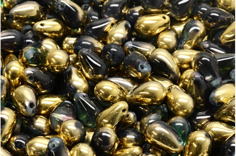 ドロップビーズ、透明アクア透明ライトアメジストゴールド(60200-20500-26441)、ガラス、チェコ共和国