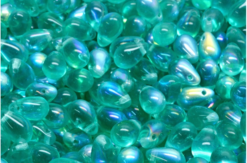 ドロップビーズ、透明アクアAb(60200-28701)、ガラス、チェコ共和国