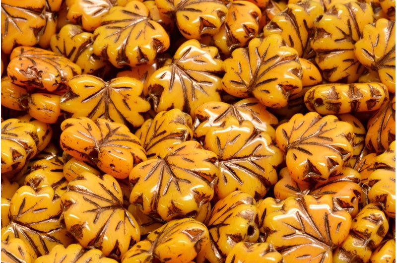 メープルリーフビーズ、93149 ブロンズライン(93149-54317)、ガラス、チェコ共和国