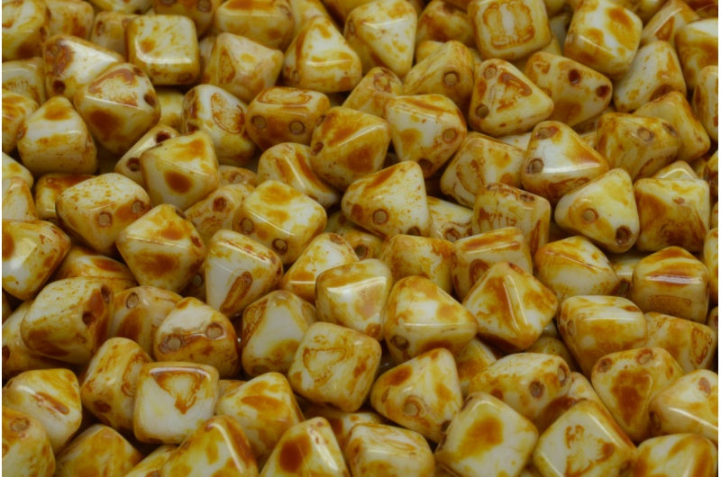Pyramid Stud Beads, White Travertin (02010-86800), Glass, Czech Republic