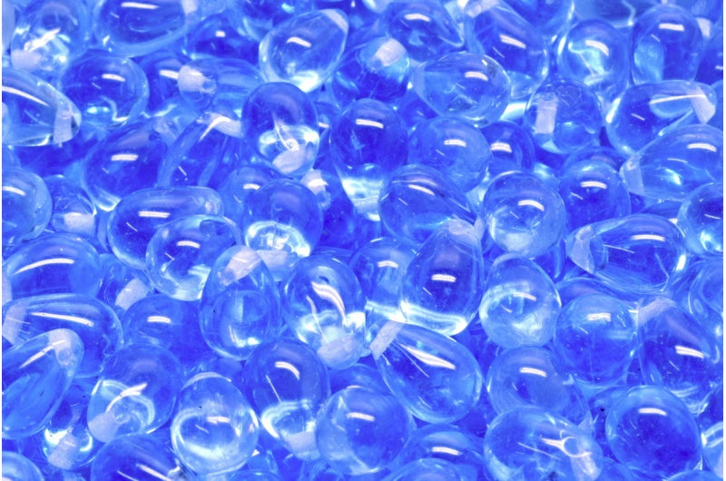 ドロップビーズ、透明ブルー(30020)、ガラス、チェコ共和国