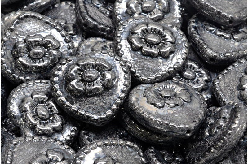 バラのハートビーズ、ブラックヘマタイト(23980-14400)、ガラス、チェコ共和国