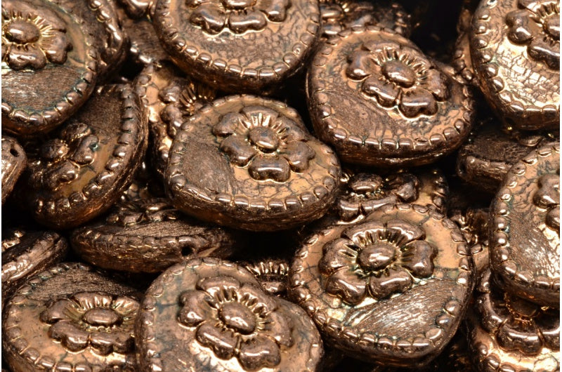 玫瑰心形珠子,黑青铜色 (23980-14415),玻璃,捷克共和国