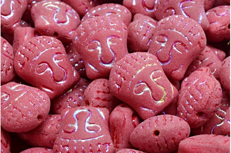 仏頭ビーズ、不透明レッドアブフル(2Xサイド)マット(93210-28703-84100)、ガラス、チェコ共和国