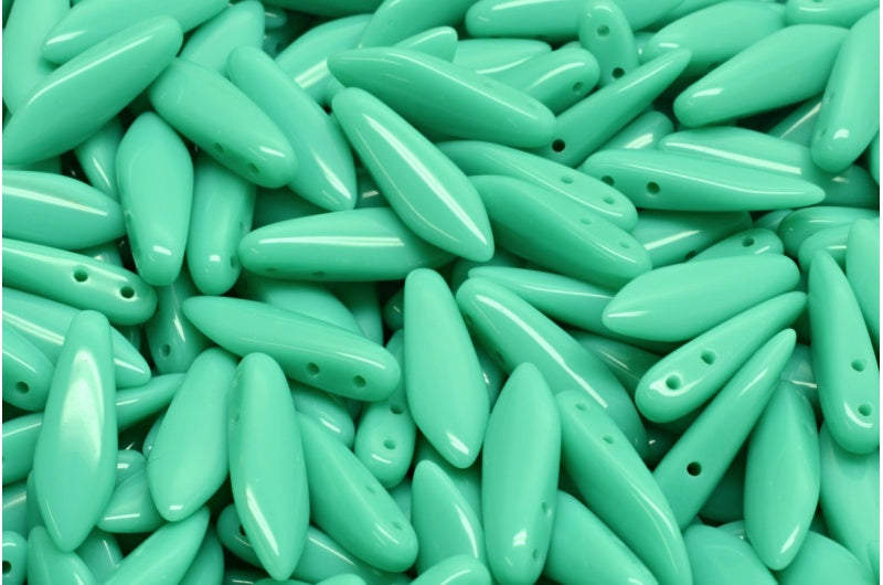 2穴ダガービーズ、ターコイズ(63130)、ガラス、チェコ共和国