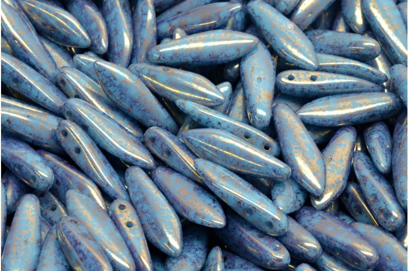 2穴ダガービーズ、ターコイズブルーテラコッタバイオレット(63030-15496)、ガラス、チェコ共和国