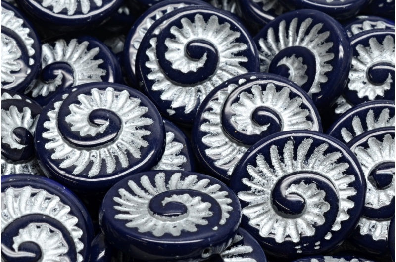 Fossil Shell Beads, Opaque Blue Silver Lined (33400-54301), Glass, Czech Republic