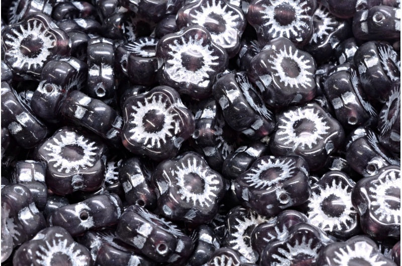 Sunset Flower Beads, R0239 Silver Lined (R0239-54301), Glass, Czech Republic