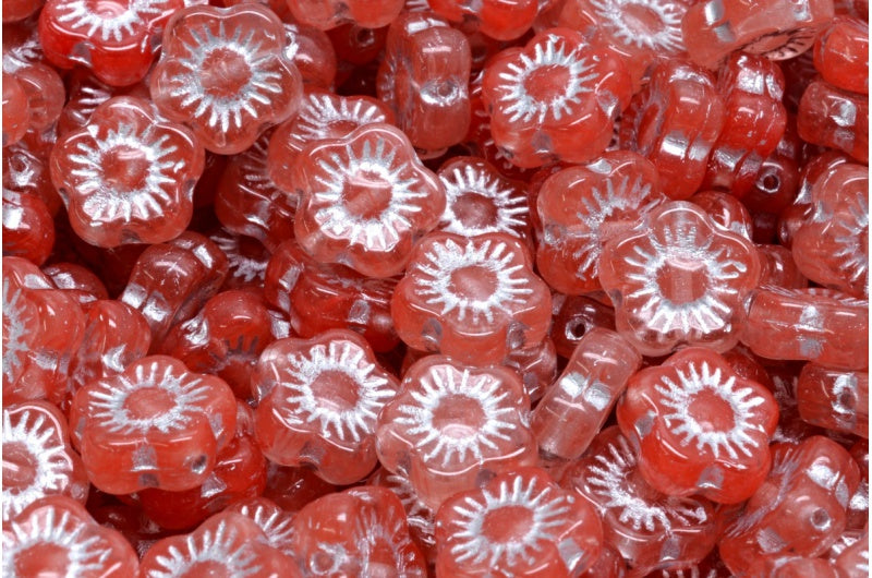 Sunset Flower Beads, R0932 Silver Lined (R0932-54301), Glass, Czech Republic