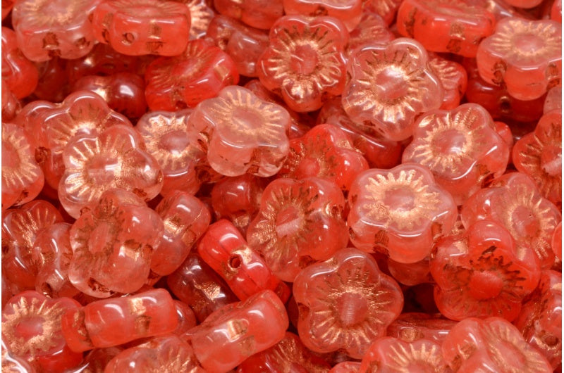 Sunset Flower Beads, R0932 Copper Lined (R0932-54319), Glass, Czech Republic