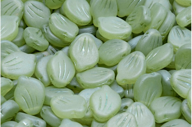 Peony Petal Beads, Crystal Matte Luster Green Full Coated (00030-84100-14457), Glass, Czech Republic