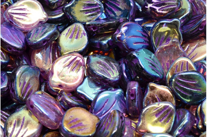 Peony Petal Beads, R0239 Ab Full (2X Side) 54326 (R0239-28703-54326), Glass, Czech Republic