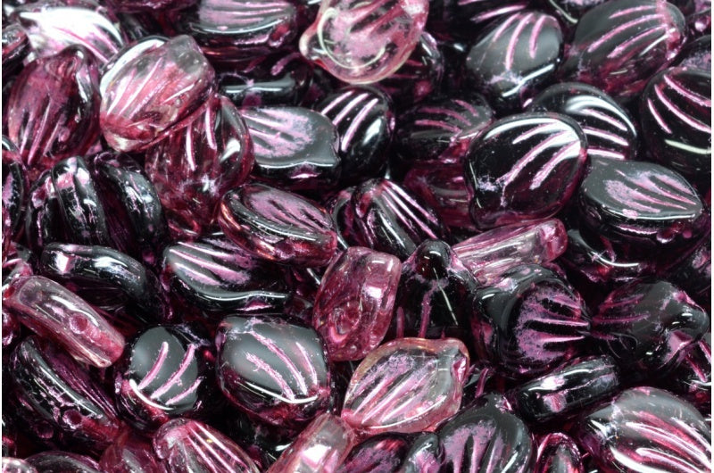 Peony Petal Beads, R0239 Pink Lined (R0239-54321), Glass, Czech Republic