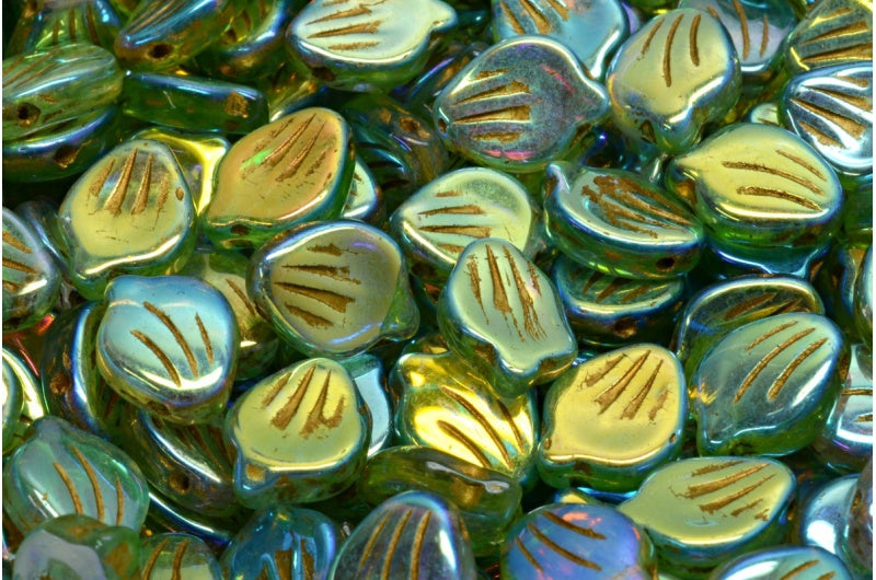 Peony Petal Beads, R0505 Ab Full (2X Side) Gold Lined (R0505-28703-54302), Glass, Czech Republic
