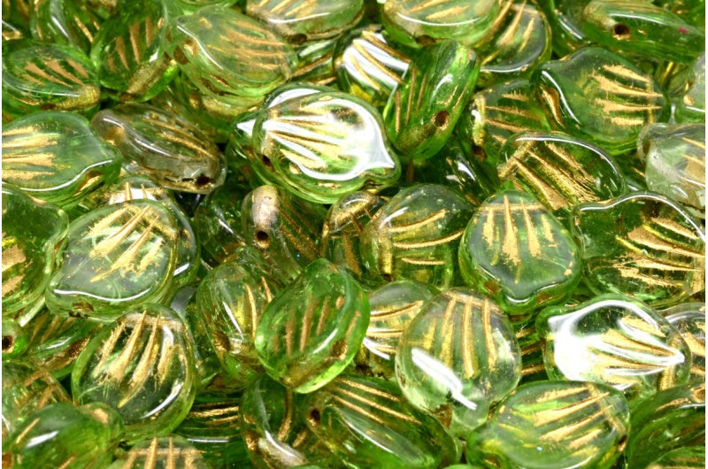 牡丹の花びらビーズ、R0505 ゴールドライン(R0505-54302)、ガラス、チェコ共和国