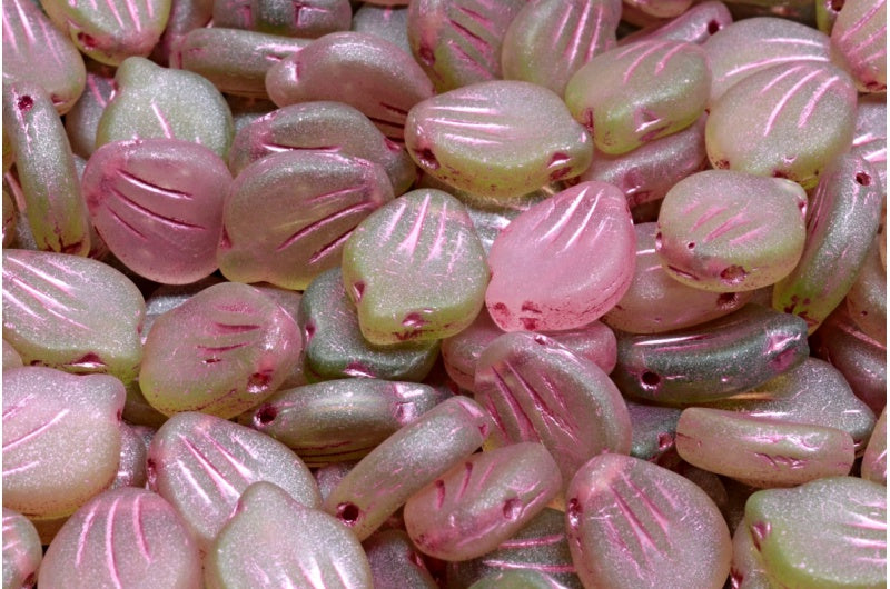 牡丹花瓣珠,R0505 哑光粉色内衬 (R0505-84100-54321),玻璃,捷克共和国