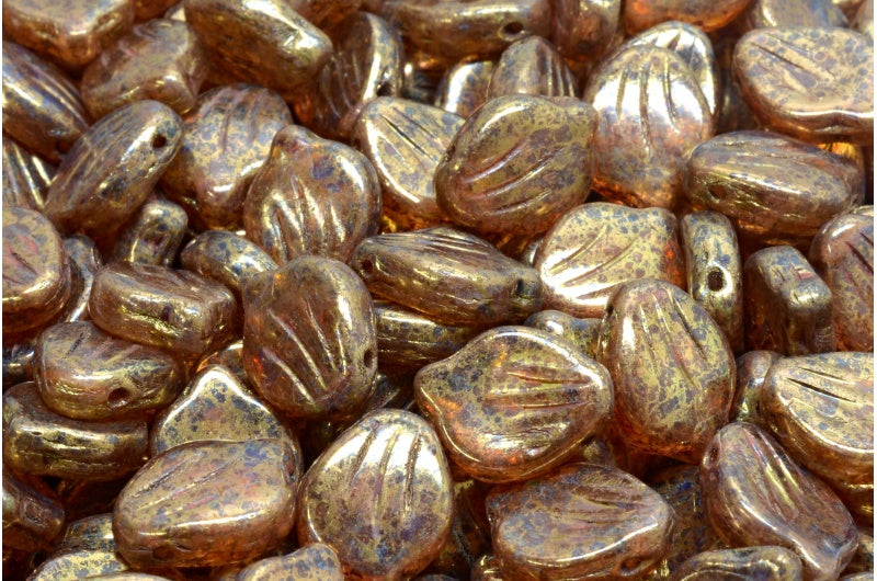 牡丹の花びらビーズ、R0711 トラバーチン テラコッタ バイオレット (R0711-86800-15496)、ガラス、チェコ共和国