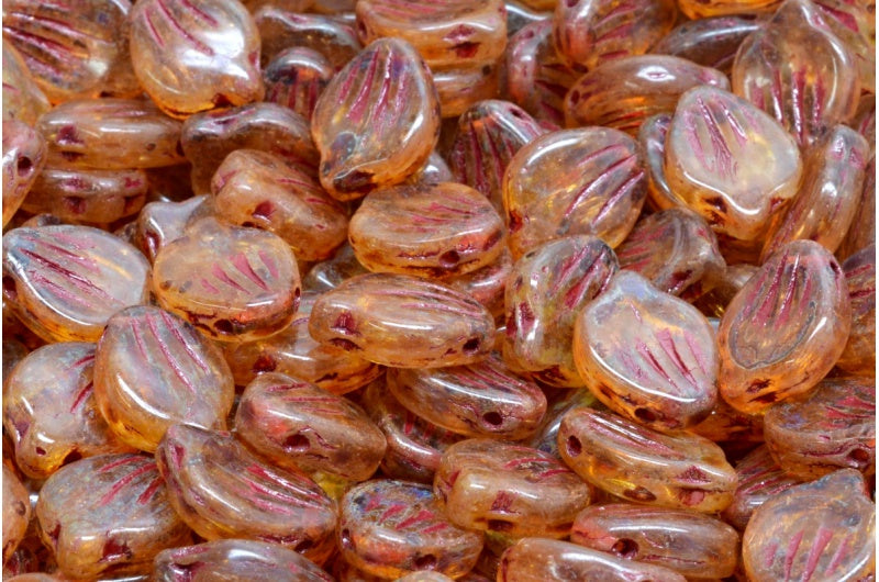 Peony Petal Beads, R0711 Travertin Red Lined (R0711-86800-54314), Glass, Czech Republic