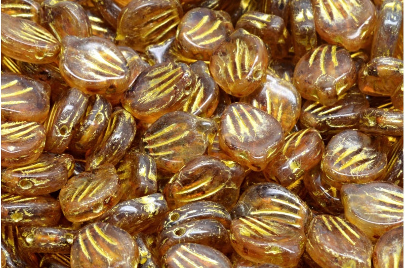 牡丹の花びらビーズ、R0711 トラバーチン 54320 (R0711-86800-54320)、ガラス、チェコ共和国