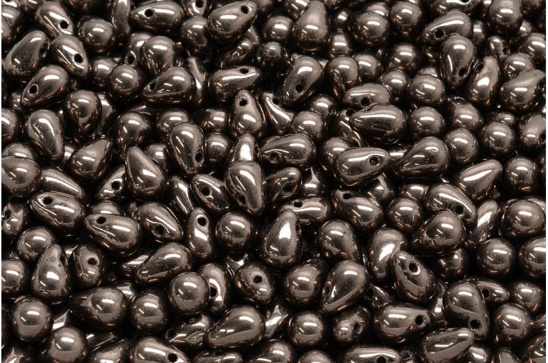 ドロップビーズ、ブラックラスター銅フルコーティング(23980-14435)、ガラス、チェコ共和国