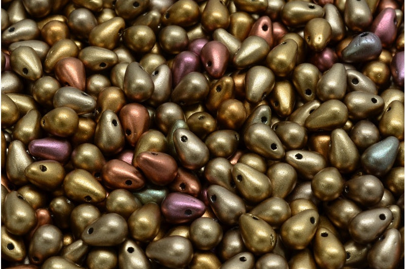 ドロップビーズ、クリスタルイエローゴールドメタリックアイリス(00030-01620)、ガラス、チェコ共和国