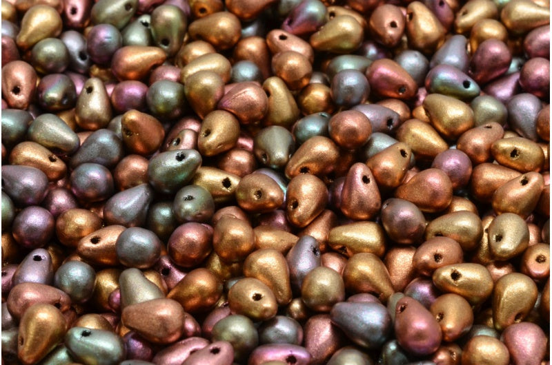 ドロップビーズ、クリスタルバイオレットレインボーメタリックアイリス(00030-01640)、ガラス、チェコ共和国