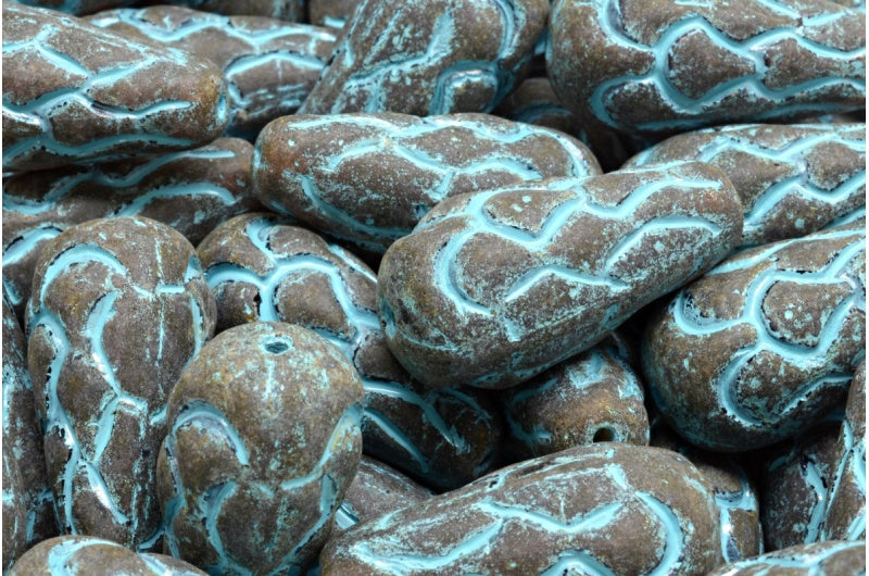 Pinecone Beads, Transparent Brown Travertin Light Blue Lined (10260-86800-54308), Glass, Czech Republic