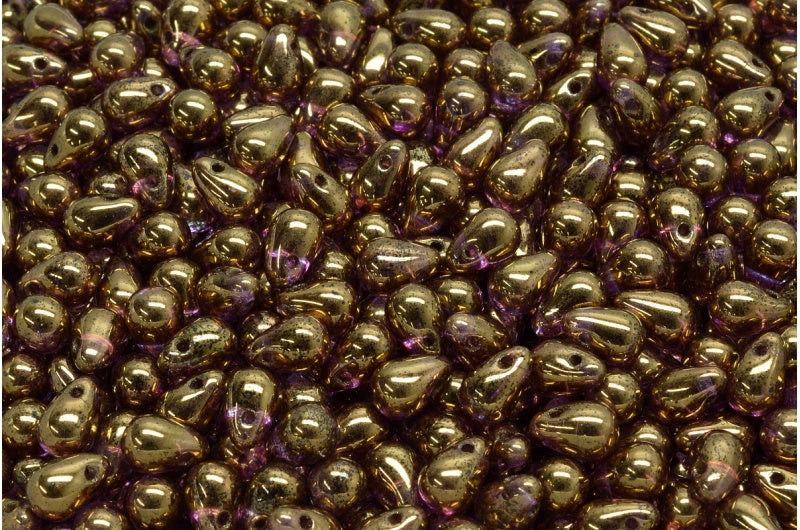 ドロップビーズ、クリスタルラスターバイオレットフルコーティング(00030-14496)、ガラス、チェコ共和国