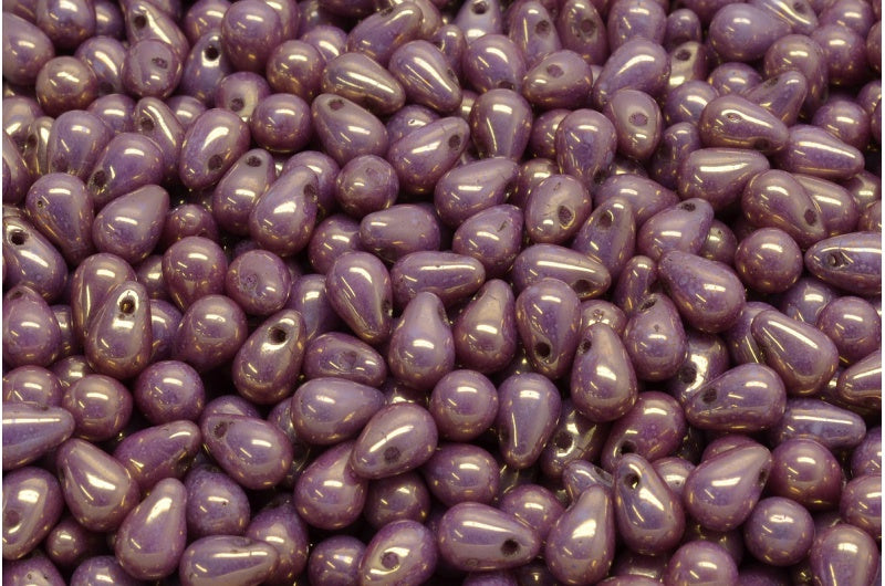 ドロップビーズ、チョークホワイトラスターバイオレットフルコーティング(03000-14496)、ガラス、チェコ共和国